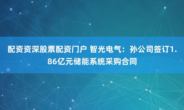 配资资深股票配资门户 智光电气：孙公司签订1.86亿元储能系统采购合同